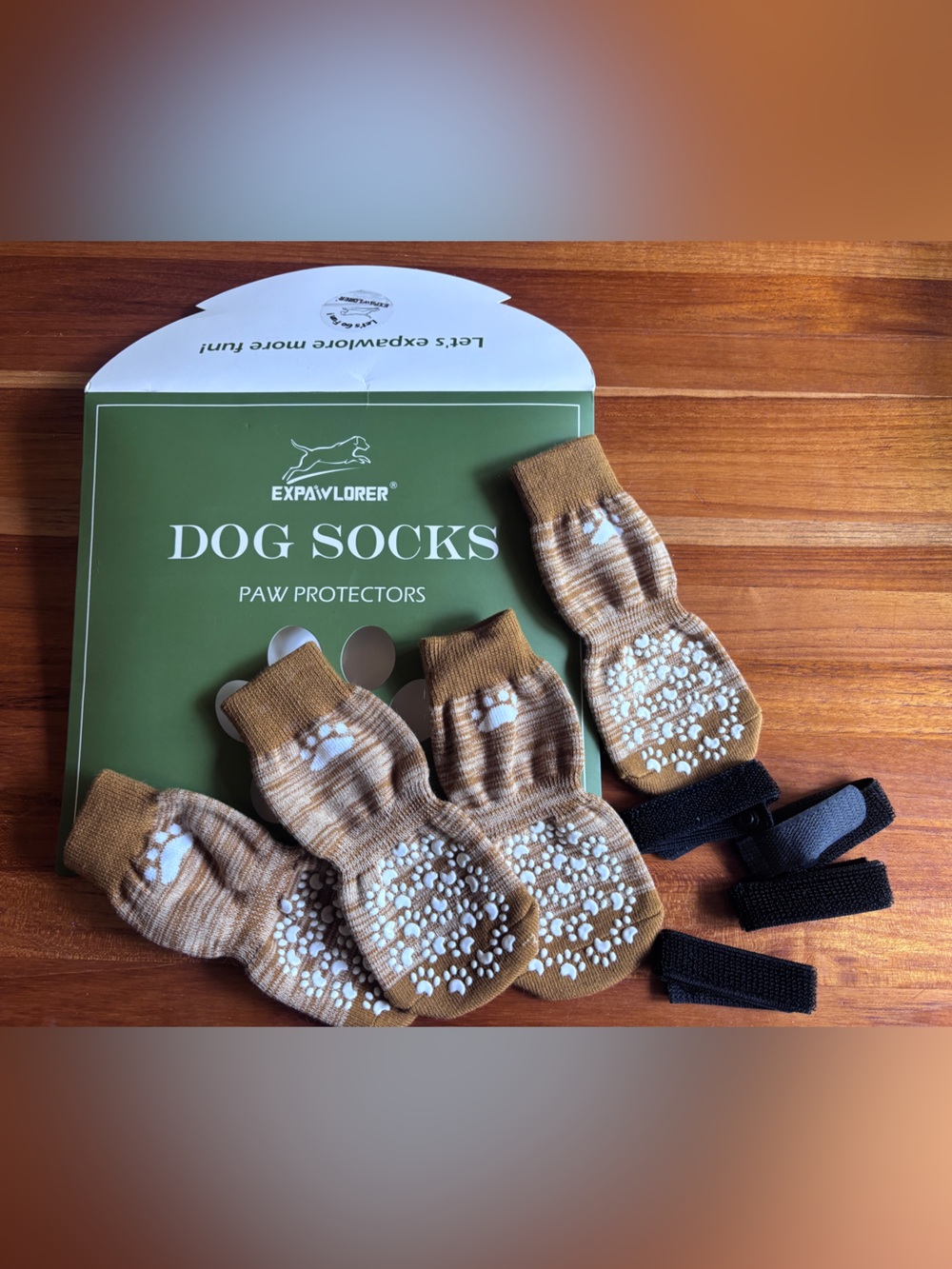 Brown Paw-Print Dog Socks — Non-Slip Paw Protectors